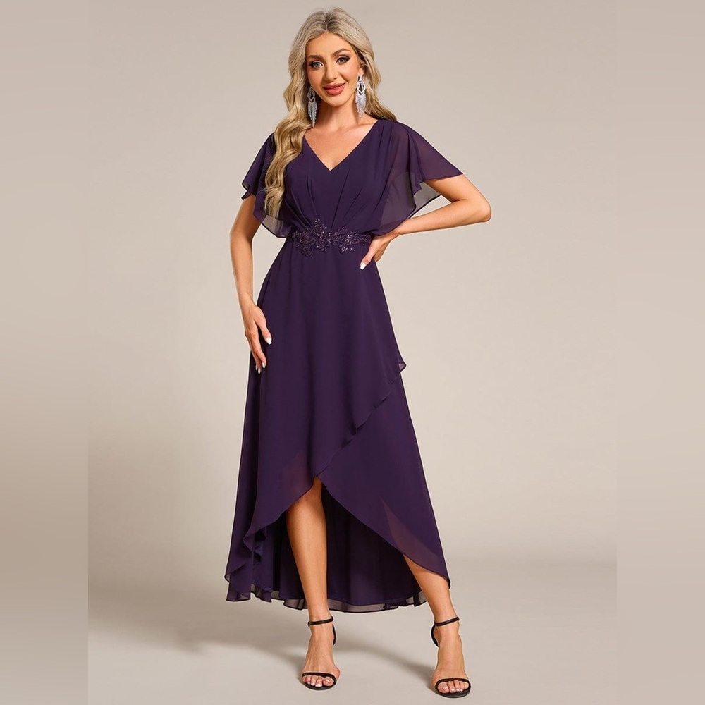 Ever Pretty Purple High-Low Chiffon Evening Dress